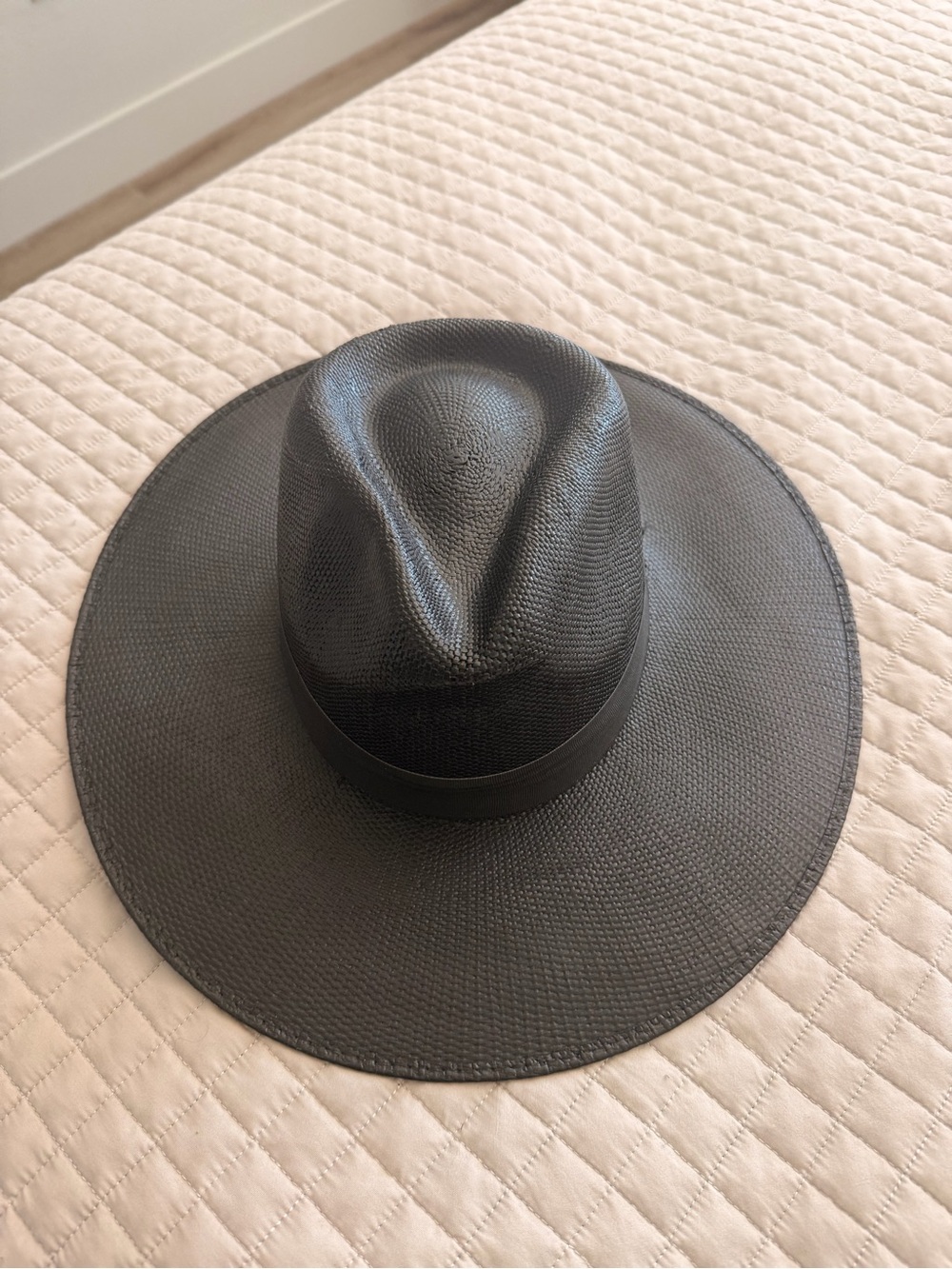 Wide Brim Black Straw Fedora Hat